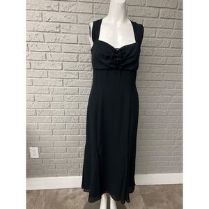 Jessica McClintock Gunne Sax Women Black Rosette Sweetheart Neck Flounce Hem Max